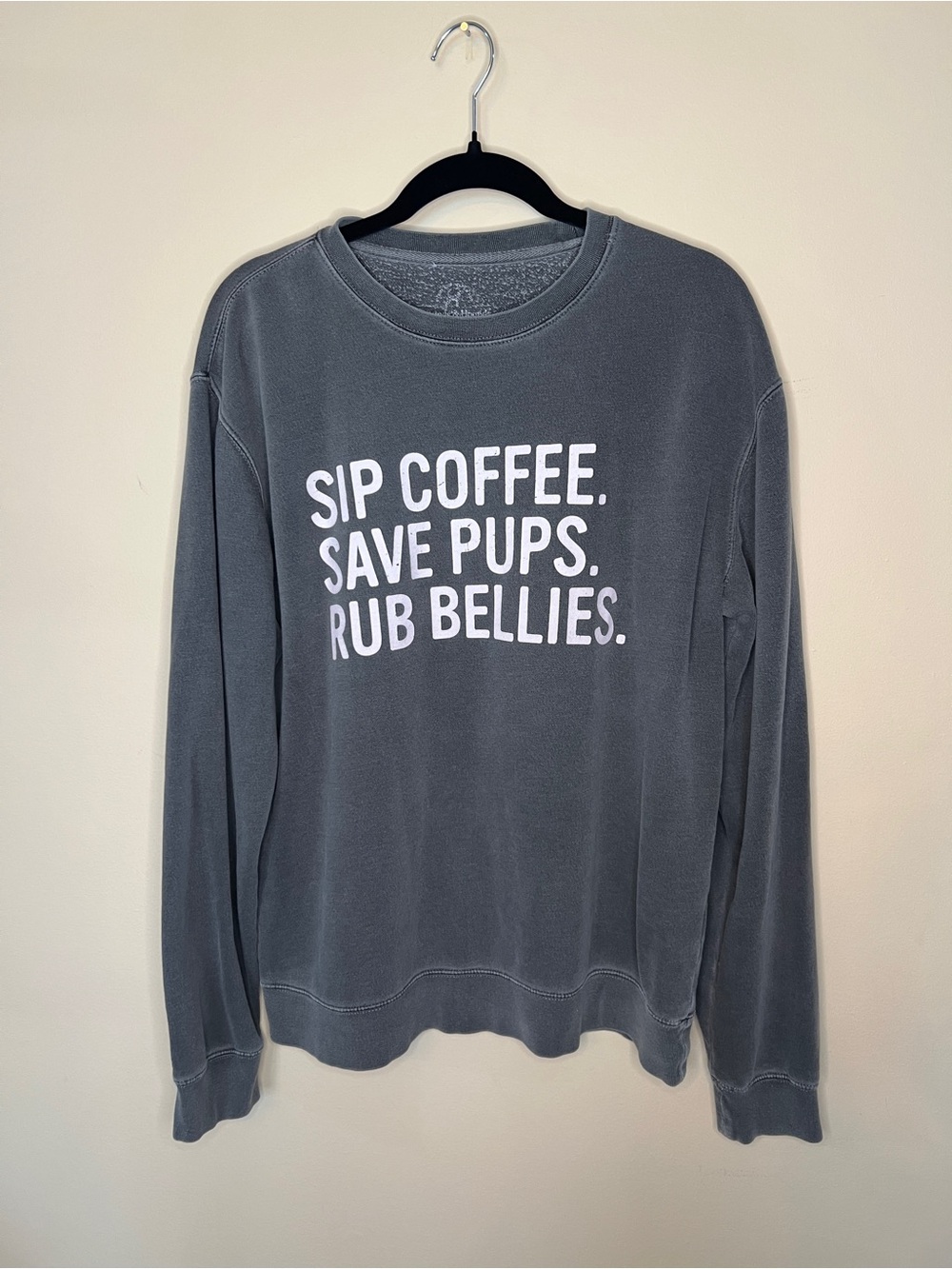 Sip Coffee Save Pups Gray Graphic Crewneck Sweater